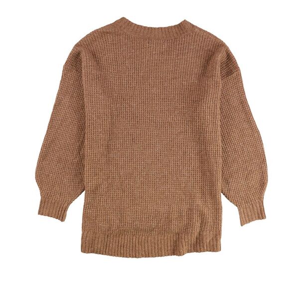 American Eagle Womens V-Neck Waffle Knit Sweater, brown, S - Picture 2 of 2